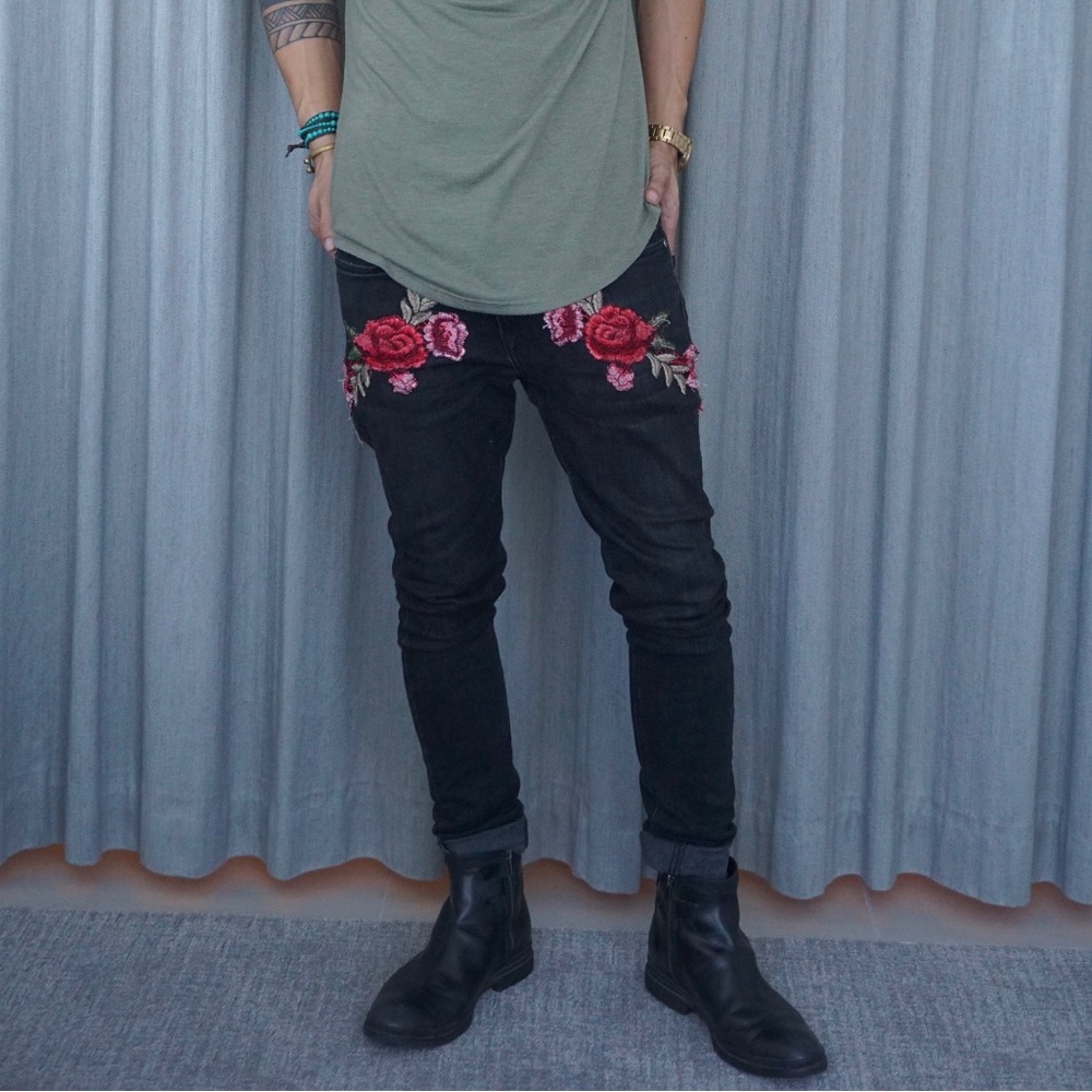 topman floral embroidered jeans